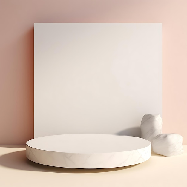 Foto podio mínimo de piedra blanca para la exhibición de productos cosméticos