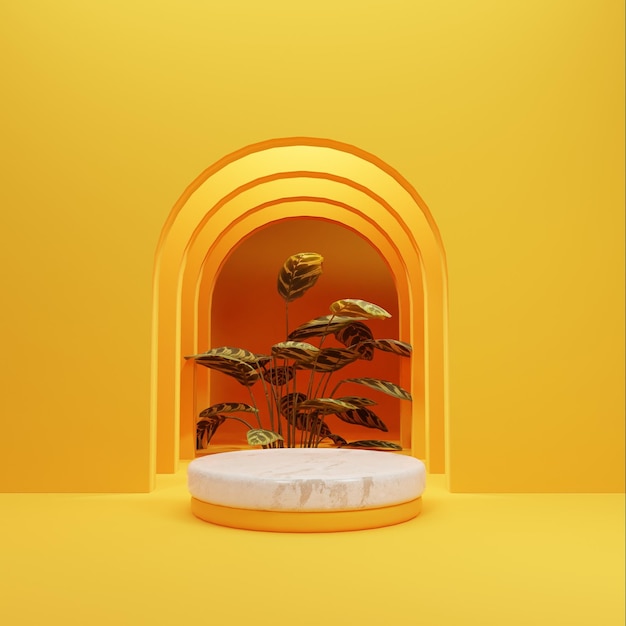 Podio de naturaleza naranja de Render 3D