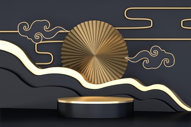 Podio negro abstracto mostrar productos cosméticos renderizado 3D