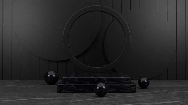 Podio negro geométrico 3d para la colocación de productos con espacio vacío