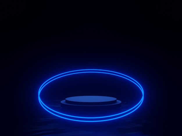 Podio negro con luces de neón azul