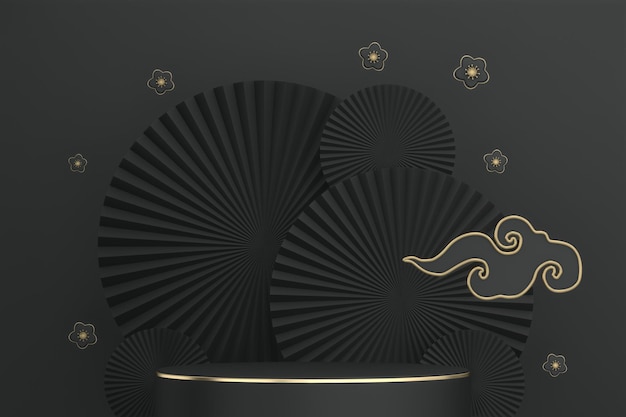 Podio negro en la representación 3D de diseño mínimo de fondo