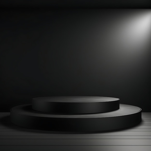 Podio negro vacío en fondo oscuro Renderización en 3D