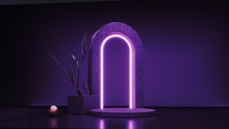 Podio de neón 3D con formas geométricas brillantes