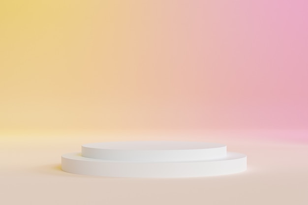 Podio o pedestal para productos o publicidad sobre fondo amarillo y rosa degradado, renderizado mínimo de ilustración 3d