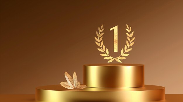 Podio de Oro con Laurel Wreath y el Número Uno