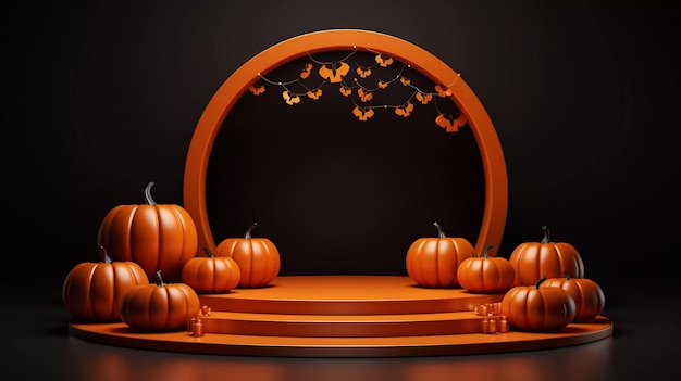 Podio oscuro para promoción de venta de Halloween o producto Plataforma de podio 3D de escena mínima de Halloween
