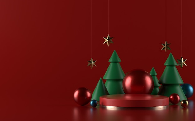 Pódio ou pedestal de produto de Natal para banner ou promoção. Ilustração 3D