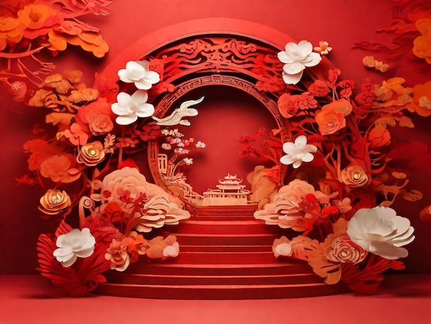 Pódio palco redondo pódio e arte de papel ano novo chinêsfestivais chineses Festival de Meio Outono