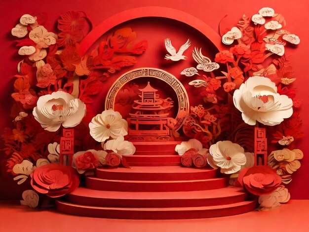 Pódio palco redondo pódio e arte de papel ano novo chinêsfestivais chineses Festival de Meio Outono