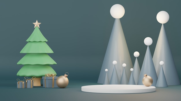 Podio de pantalla 3D para presentación de productos y cosméticos con concepto de Navidad y feliz año nuevo