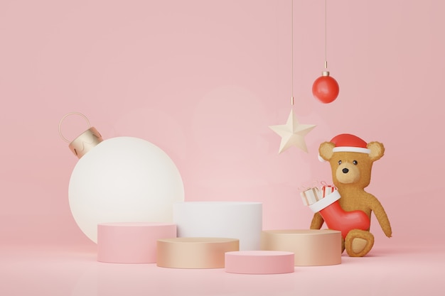 Podio de pantalla 3D para presentación de productos y cosméticos con concepto de Navidad y feliz año nuevo