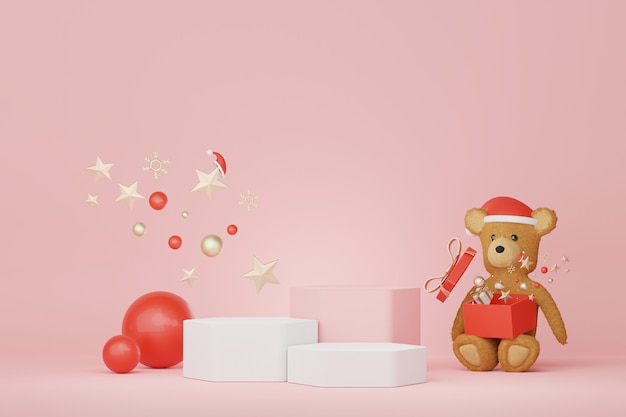 Podio de pantalla 3D para presentación de productos y cosméticos con concepto de Navidad y feliz año nuevo