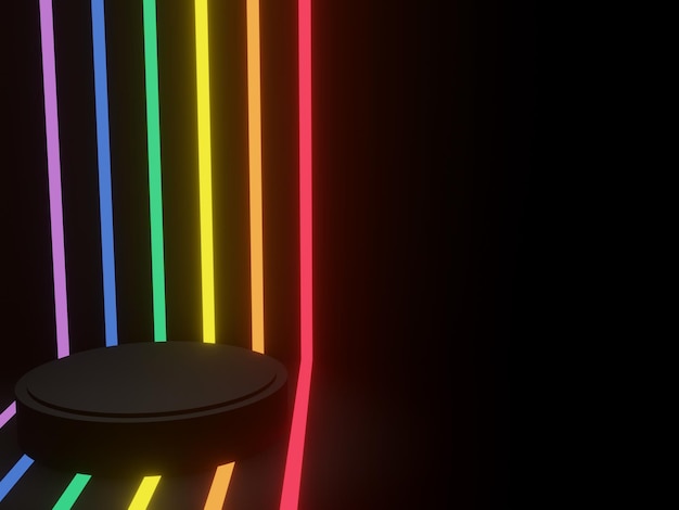 Podio de pantalla negra 3D con luces de neón del arco iris LGBTQ