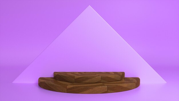 Podio de parquet de madera sobre fondo triangular abstracto púrpura Foto Premium