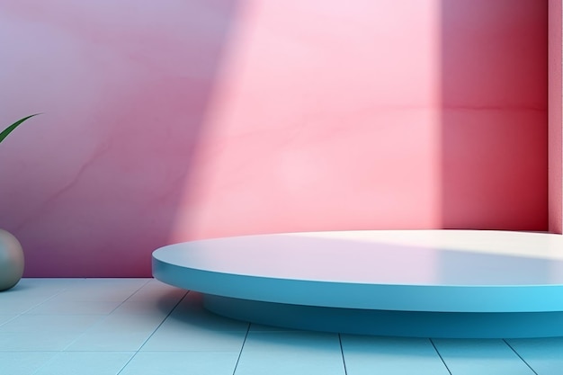 Pódio pastel abstrato, cenário de sala de estúdio gradiente com mesa vazia, costas de beleza cosmética 3D