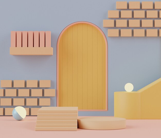 Podio pastel minimalista 3D y formas geométricas