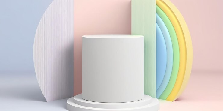 Podio de pedestal de cilindro 3d realista blanco en fondo de semicírculo