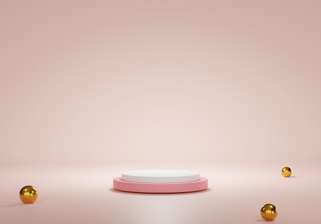 Podio de pedestal de cilindro 3d con rosa de oro rosa