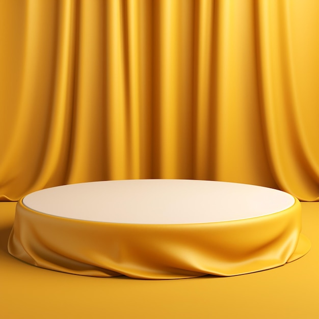 Podio de pedestal de cilindro amarillo realista de sala 3D Escena mínima para presentación de exhibición de productos