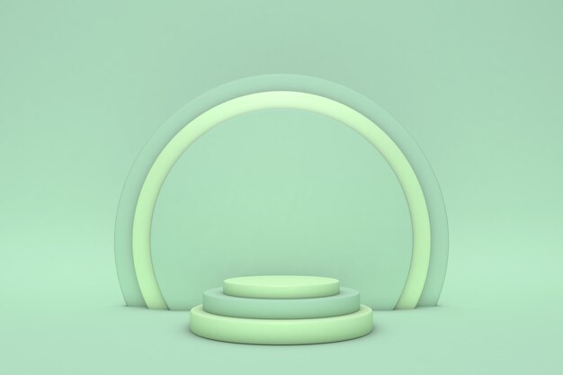 Podio de pedestal de cilindro verde abstracto, pastel claro vacío. Representación 3D de pasos de forma geométrica, presentación de visualización del producto.