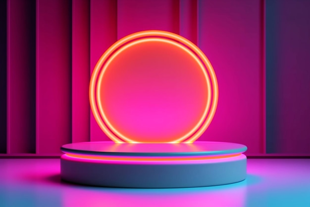 Pódio pedestal com luzes neon para apresentação do produto