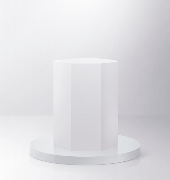 Podio de pedestal octágono Concepto 3d abstracto de alta calidad pedestal iluminado por focos sobre fondo blanco Fondo futurista se puede agregar en pancartas volantes ro web 3d render