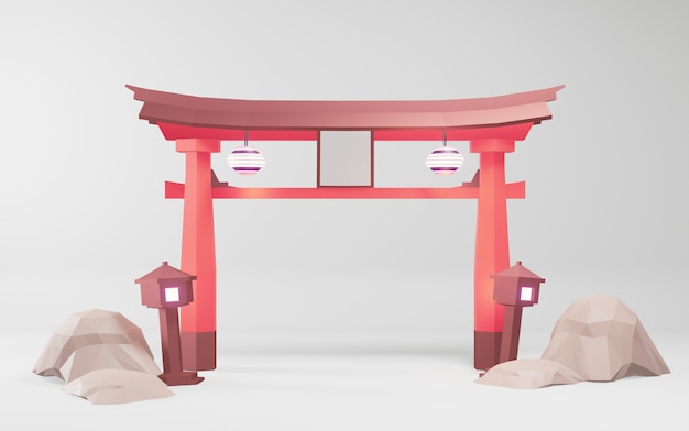 Foto pódio - pedestal para produtos tradicionais japoneses. rednering 3d