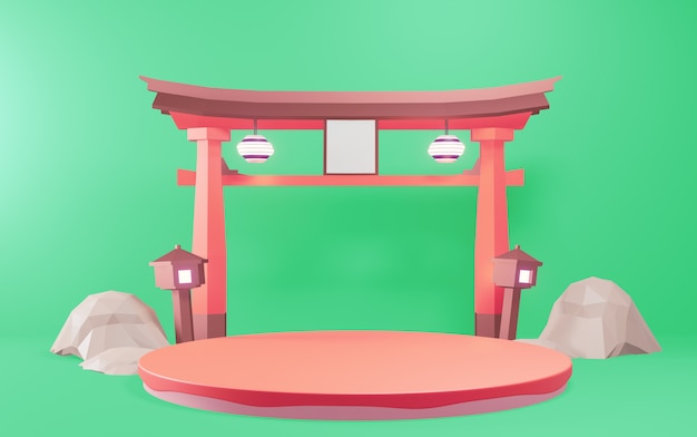 Foto pódio - pedestal para produtos tradicionais japoneses. rednering 3d