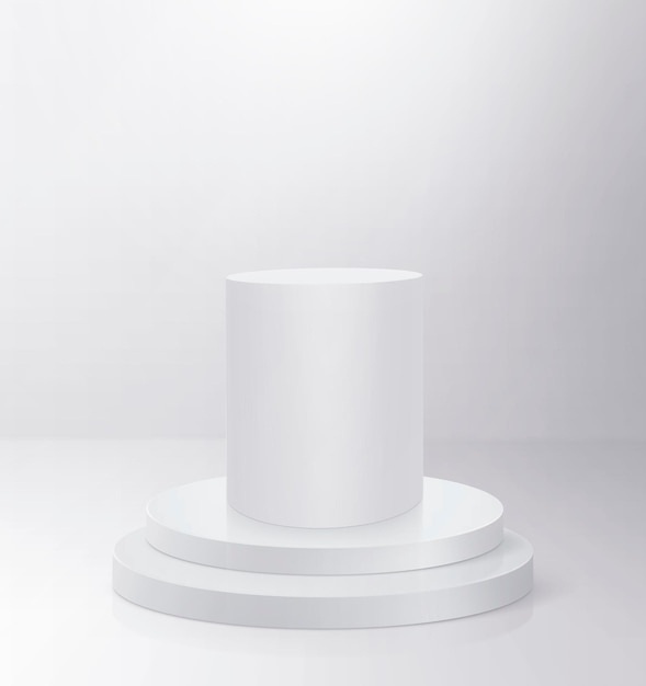 Foto podio de pedestal redondo blanco brillante concepto 3d abstracto de alta calidad pedestal iluminado por focos sobre fondo blanco fondo futurista se puede agregar en pancartas volantes ro web 3d render