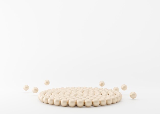 Podio con perlas en el fondo blanco Podio elegante para la presentación cosmética del producto Maqueta de lujo Pedestal o plataforma para productos de belleza Representación 3D de escena vacía