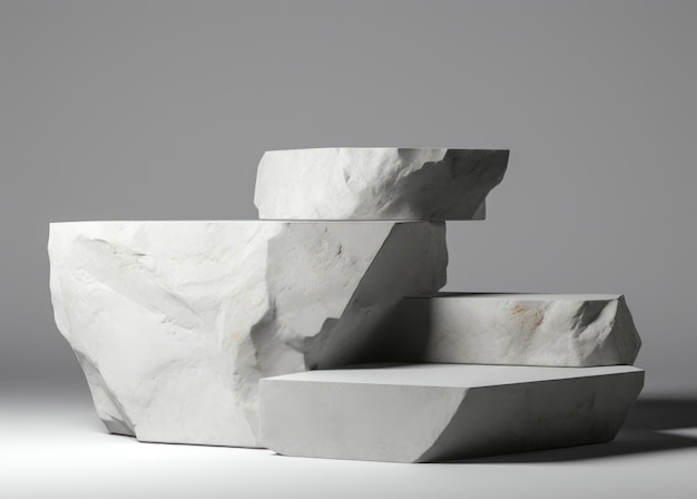 Podio de piedra blanca Soporte de producto de exhibición cosmética sobre fondo blanco 3D render