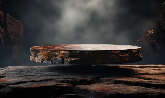 Foto podio de piedra con fondo de textura de roca y luz cinematográfica