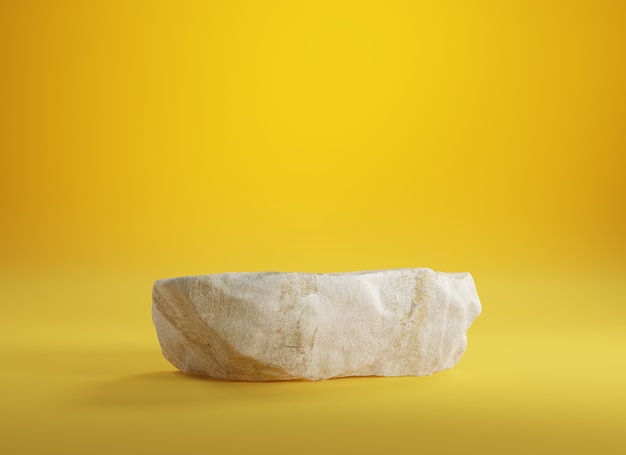 Podio de piedra para mostrar el producto en amarillo.