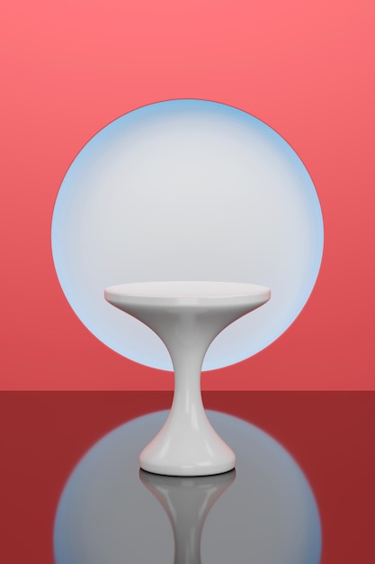 Podio de plástico blanco sobre un fondo rojo ilustración 3D