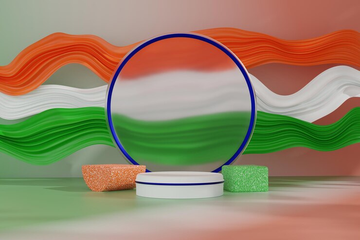 Podio de plataforma moderna para la presentación de productos con la bandera de India renderizado 3d foto premium