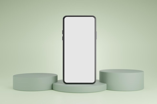 Pódio, pódio círculo 3, área de exibição verde tem renderização 3d em branco do telefone.