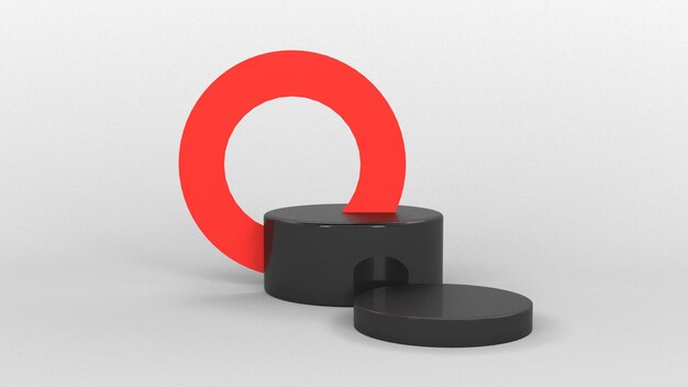 Pódio preto com círculo vermelho 3d render suporte de exibição de produto em branco conjunto forma de cilindro estágio mínimo