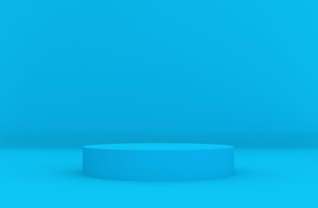 Podio de producto azul con soporte de círculo en blanco de estilo minimalista para colocación de producto - representación 3d, ilustración 3d