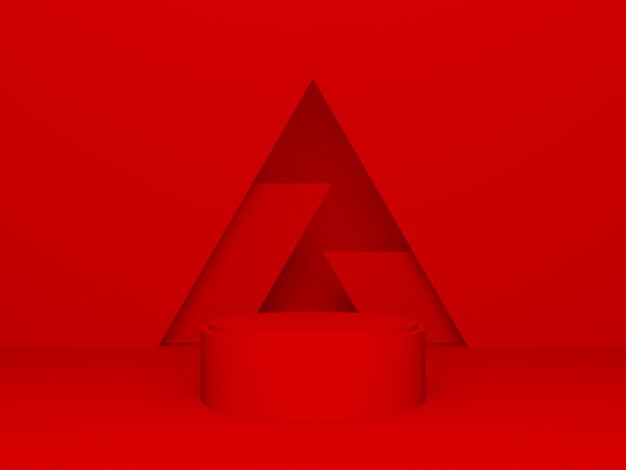 Podio de producto geométrico rojo renderizado 3D.