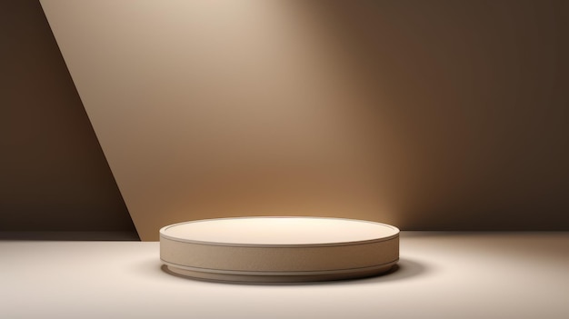 Podio de producto minimalista abstracto LED beige El escenario para la presentación del producto Sala 3D con plataforma geométrica Pedestal de escenario Maqueta de podio generada por Ai para un anuncio de producto