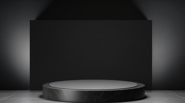 Podio de producto minimalista abstracto de piedra de obsidiana El escenario para la presentación del producto Sala 3D con plataforma geométrica Pedestal de escenario Maqueta de podio generada por Ai para un anuncio de producto