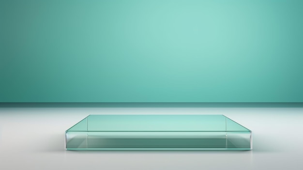 Podio de producto minimalista abstracto de vidrio El escenario para la presentación del producto Sala 3D con plataforma geométrica Pedestal de escenario Maqueta de podio generada por Ai para un anuncio de producto