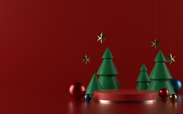 Podio de producto navideño o pedestal para banner o promoción. Ilustración 3D