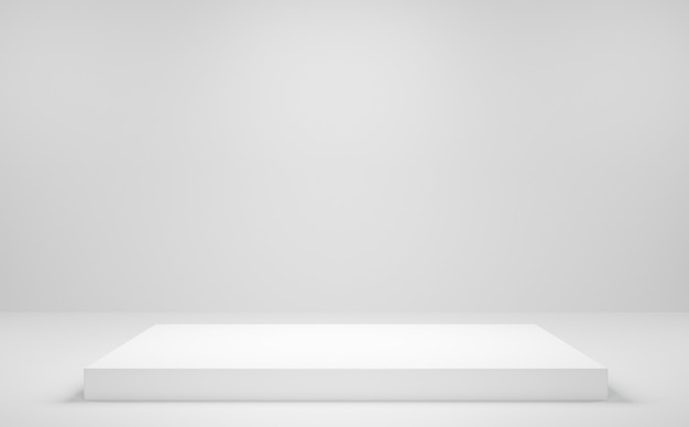 Pódio quadrado branco em fundo branco para exibição de produto