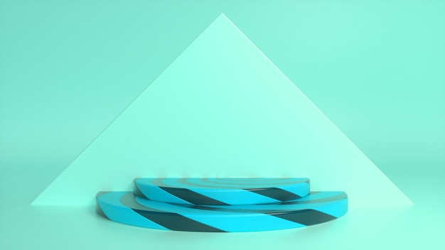 Podio de rayas azules sobre fondo triangular abstracto azul Foto Premium