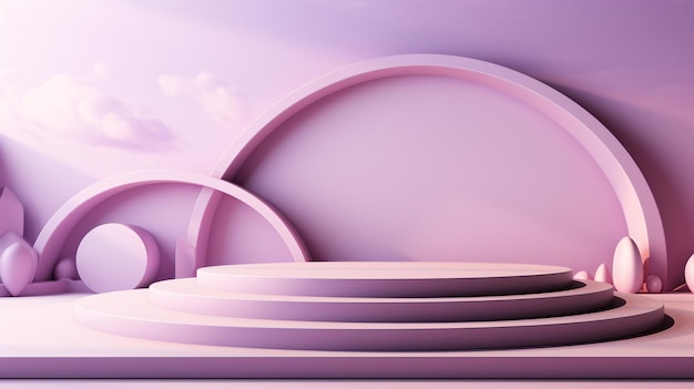 Podio realista con fondo pastel lila