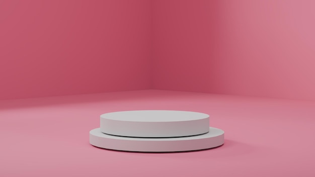 El podio redondo blanco se encuentra sobre un fondo rosa claro bañado en iluminación difusa suave Plataforma de exhibición de productos modernos para mostrar cosméticos a la tecnología enfatizando la simplicidad en las presentaciones