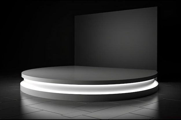Un podio redondo con borde blanco y fondo negro.