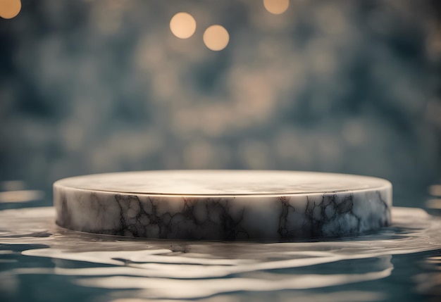 Pódio redondo de mármore na água Generative AI